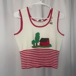 Vintage tank top sweater with barn landscape